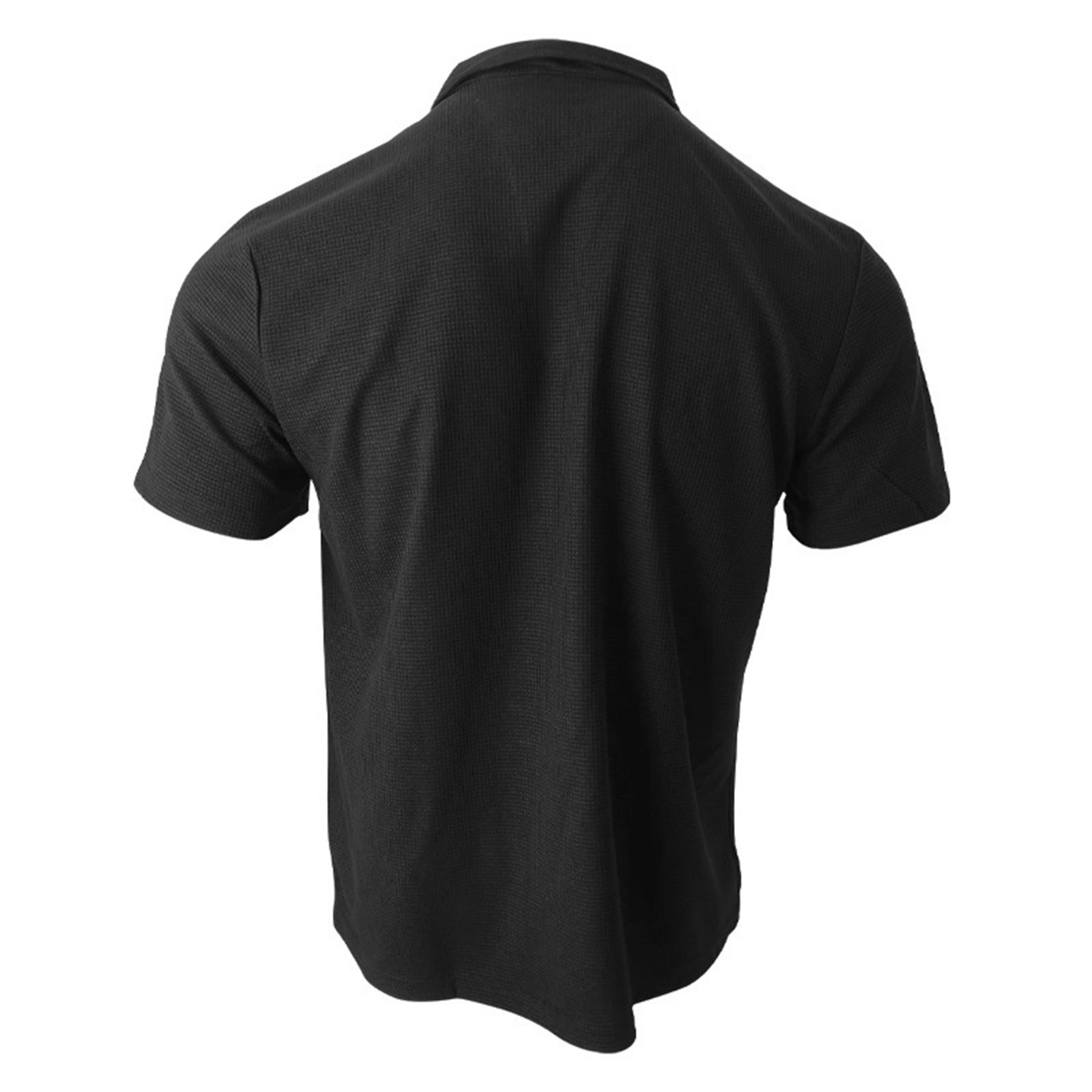 thumbnail image 5 of Camiseta informal de manga corta con cuello en V y textura de algodón para hombre - Tejido de punto waffle, corte ajustado, para deportes/regalos de empresa, 5 of 7